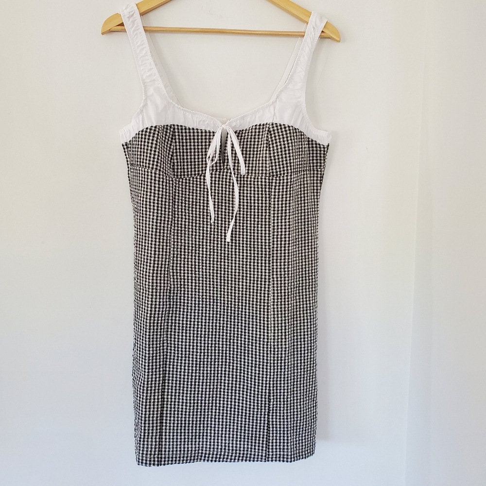 RECLAIMED VINTAGE 10 Black White Gingham Mini Dress Milk Made Baby Doll Western